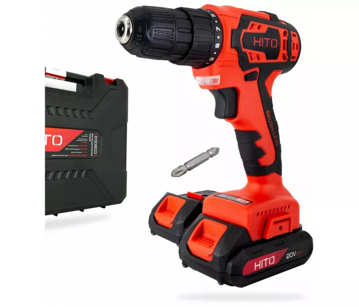 Шуруповерт аккумуляторный бесщеточный / дрель шуруповерт HITO CD2003 BRUSH-LESS в кейсе, 20 В, 50 Нм, 2 Ач, 2 АКБ Li-ion, 2 скорости