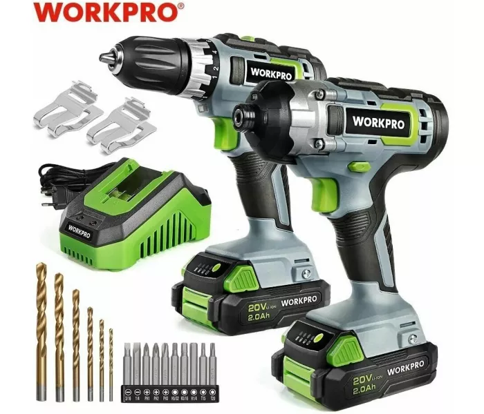 Набор дрель + шуруповерт WORKPRO 2в1 , 2 АКБ