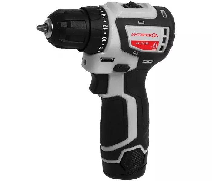 Дрель-шуруповерт аккумуляторная Интерскол ДА-10/12В, 12 В, 2 x 1,5 Ач, Li-Ion, ЗУ