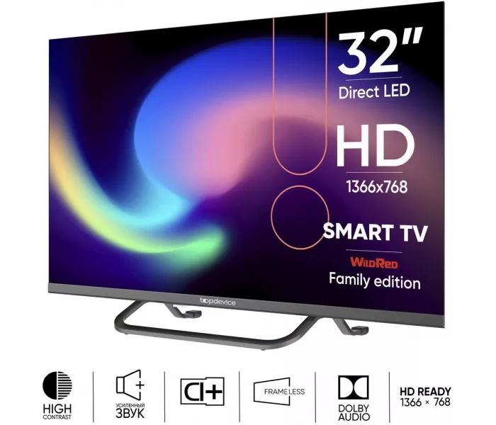 Телевизор Topdevice 32 TDTV32BS04H_BK FRAMELESS, HD 720p, Smart TV WildRed, черный