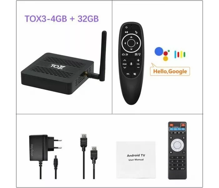 Комплект: TOX3 4/32 Amlogic S905X4 Android 11 Ревизия-2 + голосовая аэомышь G10s Pro с подсветкой
