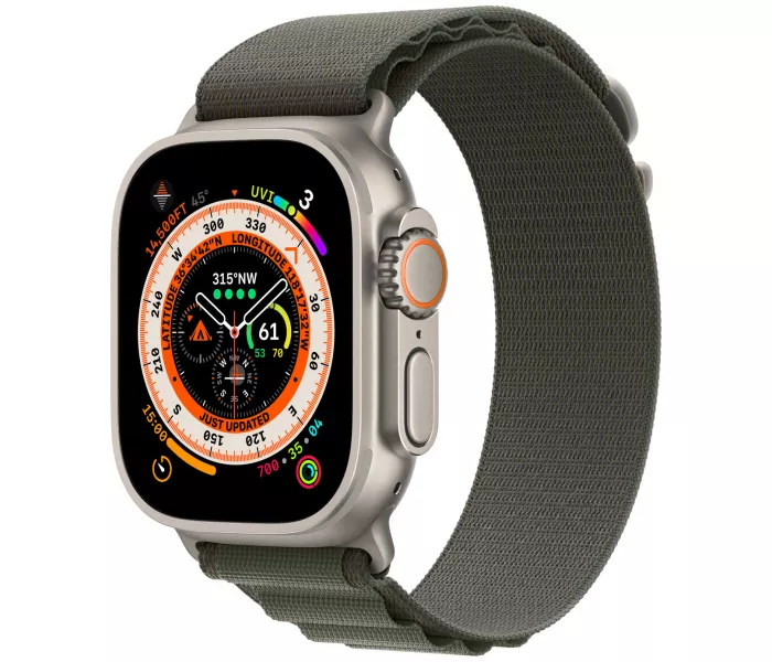 Apple Watch Ultra 49 мм Titanium Case GPS + Cellular, титановый/зеленый Alpine Loop